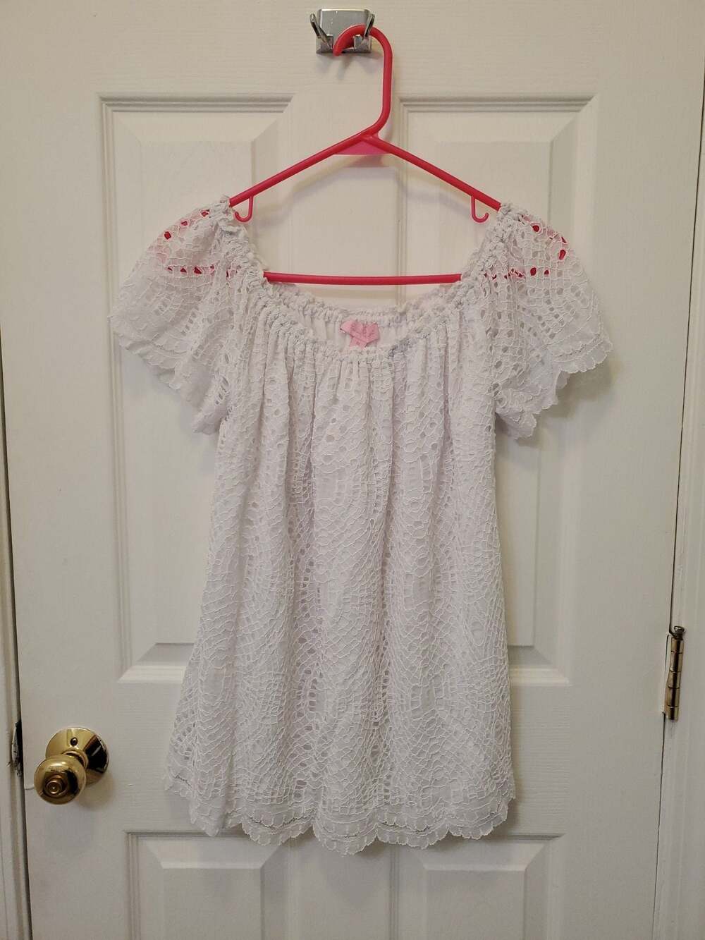 Lilly Pulitzer White Lace Off-Shoulder Short Sleeve Peasant Top